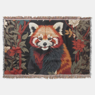 Elegant Red Panda William Morris Inspired Floral Throw Blanket