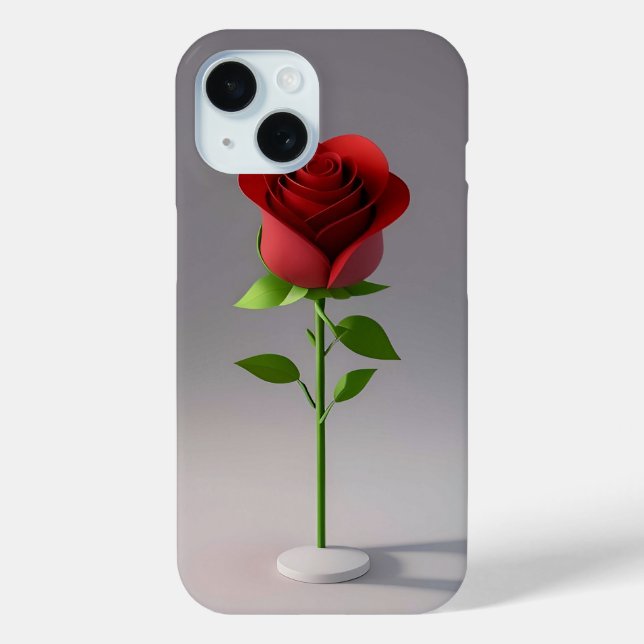 Elegant Red Paper Rose with Green Stem Case-Mate iPhone Case (Back)