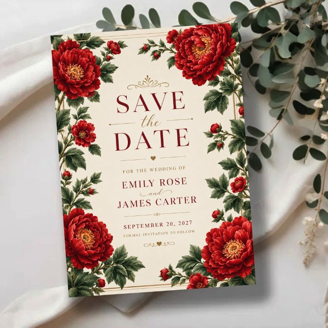 Elegant Red Peony Floral  Acrylic Invitations (Creator Uploaded)