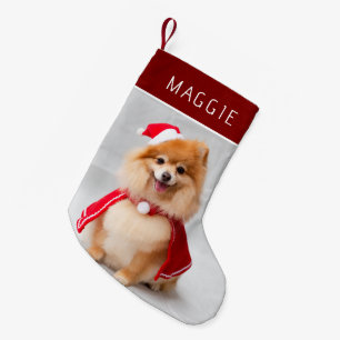 Elegant Red Pet Dog Photo Custom Name Small Christmas Stocking