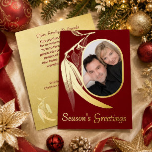 Elegant Red Photo Eucalyptus Art Christmas Gold Foil Holiday Card