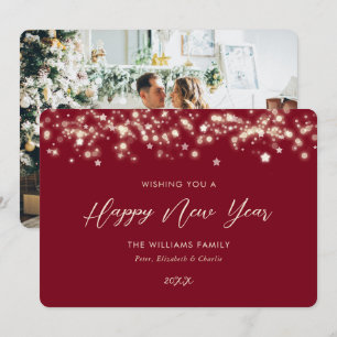 Elegant Red Photo Happy New Year Card