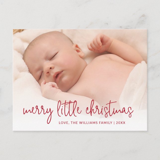 Elegant Red Photo Holiday Birth Announcement (Front)