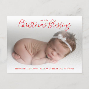 Elegant Red Photo Holiday Birth Announcement Postcard