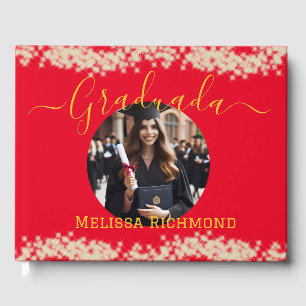 Elegant Red Photo Spanish Graduated Signature Guest Book