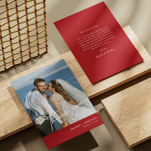 Elegant Red Photo Wedding Thank You Card