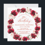 Elegant Red Pink Floral Wreath 21st Birthday Invitation<br><div class="desc">Beautiful watercolor red roses and pink peonies create an elegant wreath to decorate this 21st birthday invitation. The calligraphy adds a special touch. This birthday invitation is available in both traditional cardstock and a downloadable version. It is part of the Red Rose and Pink Peony collection. It lets you choose...</div>