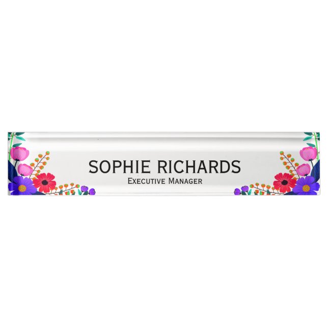 Elegant Red Pink Purple Flowers Executive Manager Nameplate (Front)
