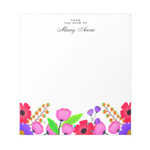 Elegant Red Pink & Purple Flowers Personalized Notepad