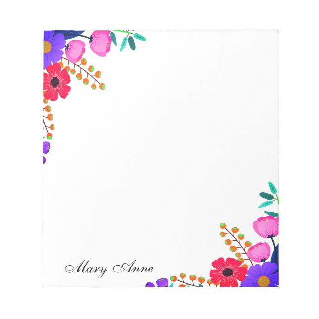 Elegant Red Pink & Purple Flowers Personalized Notepad (Front)
