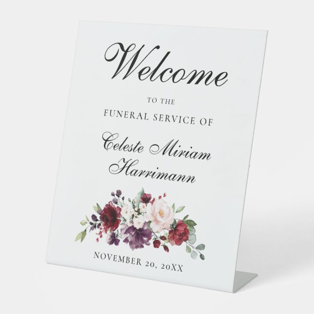 Elegant Red Pink Rose Floral Funeral Pedestal Sign (Front)