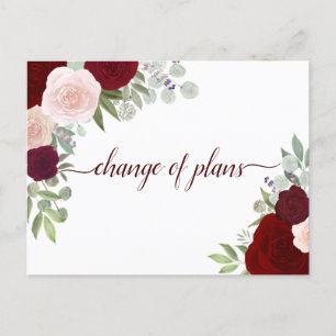 Elegant Red & Pink Roses Change of Wedding Plans Announcement Postcard