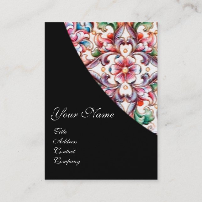 ELEGANT RED PINK ROSES,FLORAL FANTASY MONOGRAM BUSINESS CARD (Front)