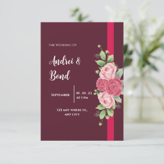 Elegant Red & Pink Roses Wedding Invitation