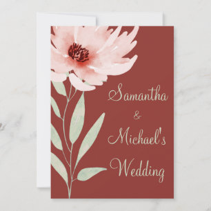 Elegant Red Pink Watercolor Floral Wedding  Invitation