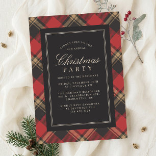 Elegant Red Plaid Christmas Party Holiday Invitation