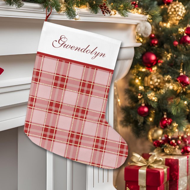 Elegant Red Plaid Large Christmas Stocking (Elegant Red Plaid Large Christmas Stocking)