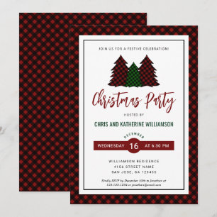 Elegant Red Plaid Pattern Christmas Holiday Party Invitation