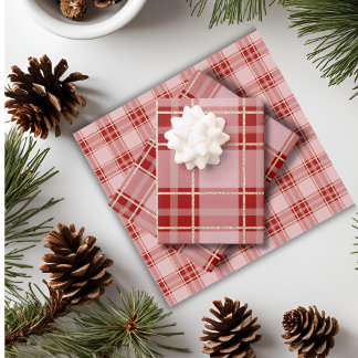 Elegant Red Plaid Pattern Wrapping Paper Sheet