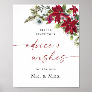Elegant Red Poinsettia Advice & Wishes Wedding Poster