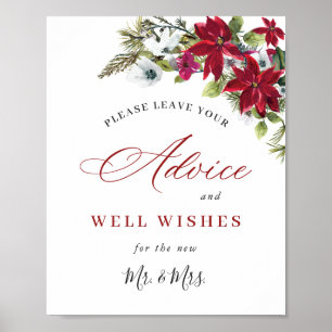 Elegant Red Poinsettia Advice & Wishes Wedding Poster