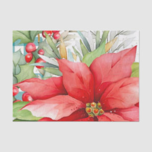 Elegant Red Poinsettia And Berries Tissue Paper