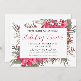 Elegant Red Poinsettia Botanical Christmas Eve Invitation