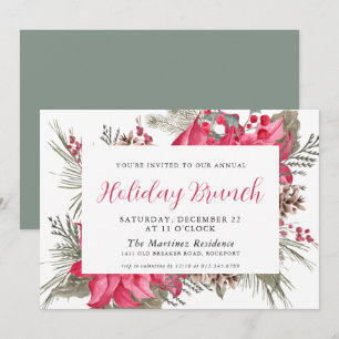 Elegant Red Poinsettia Botanical Holiday Brunch Invitation