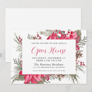 Elegant Red Poinsettia Botanical Open House Invitation