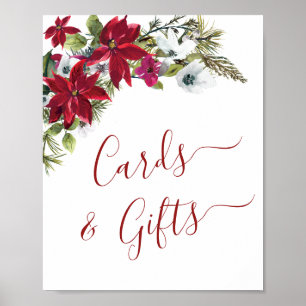 Elegant Red Poinsettia Cards and Gifts Wedding Poster