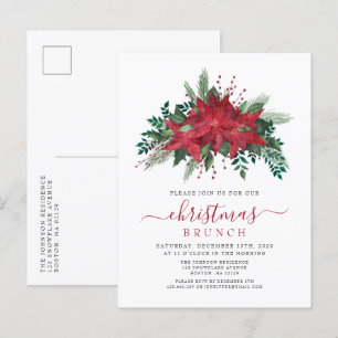 Elegant Red Poinsettia Christmas Brunch Invitation Postcard