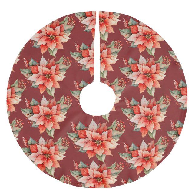 Elegant Red Poinsettia Christmas Brushed Polyester Tree Skirt (Front)