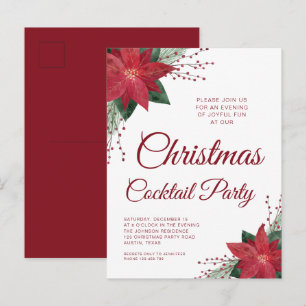 Elegant Red Poinsettia Christmas Cocktail Party Postcard