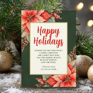 Elegant Red Poinsettia Christmas Holiday Card