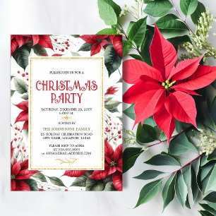 Elegant Red Poinsettia Christmas Holiday Party Invitation