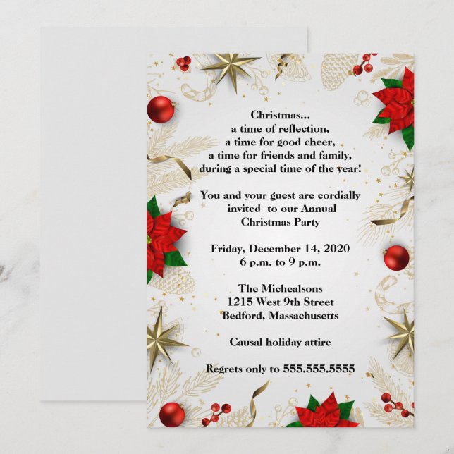 Elegant Red Poinsettia Christmas Party Invitation (Front/Back)