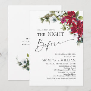 Elegant Red Poinsettia Christmas Rehearsal Dinner Invitation