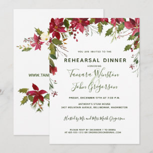 Elegant Red Poinsettia Christmas Reheasal Dinner Invitation