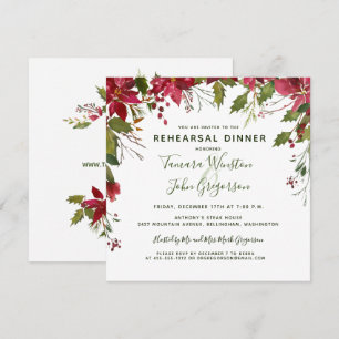 Elegant Red Poinsettia Christmas Reheasal Dinner Invitation