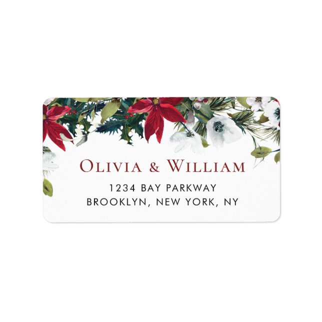 Elegant Red Poinsettia Christmas Return Address Label (Front)