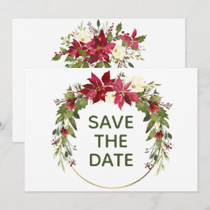 Elegant Red Poinsettia Christmas Save The Date Invitation