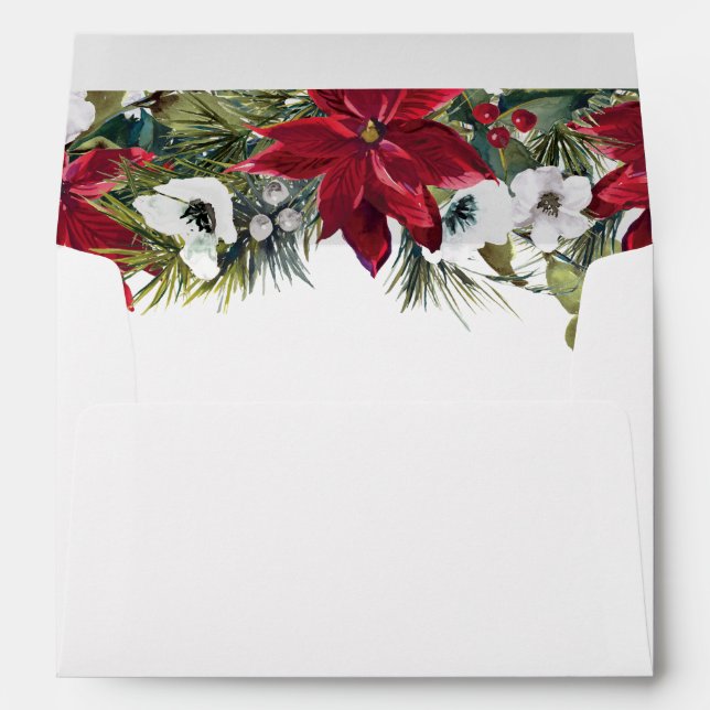 Elegant Red Poinsettia Christmas Watercolor Envelope (Back (Bottom))