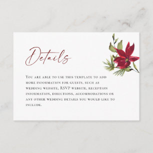 Elegant Red Poinsettia Christmas Wedding Details Enclosure Card