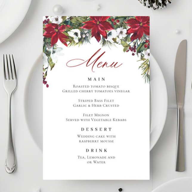 Elegant Red Poinsettia Christmas Wedding Menu (Creator Uploaded)
