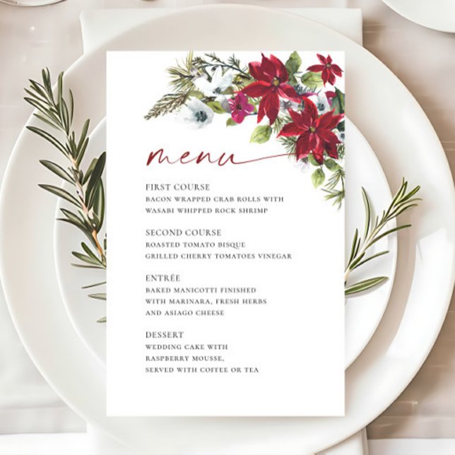 Elegant Red Poinsettia Christmas Wedding Menu (Creator Uploaded)