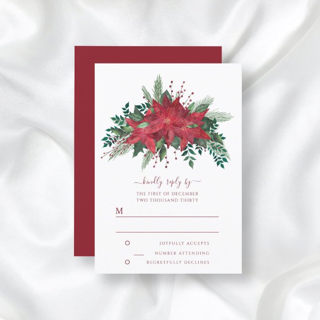 Elegant Red Poinsettia Christmas Wedding RSVP Card (Creator Uploaded)