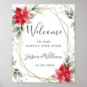 Elegant Red Poinsettia Eucalyptus Wedding Welcome Poster