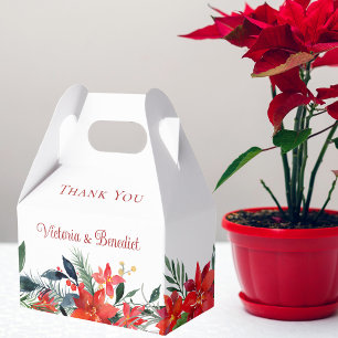 Elegant Red Poinsettia Floral Christmas Wedding Favor Box