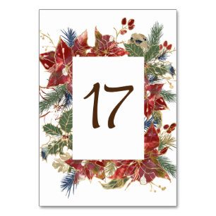 Elegant Red Poinsettia Floral Christmas Winter Table Number
