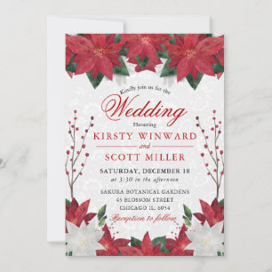 Elegant Red Poinsettia Floral Winter Wedding Invitation